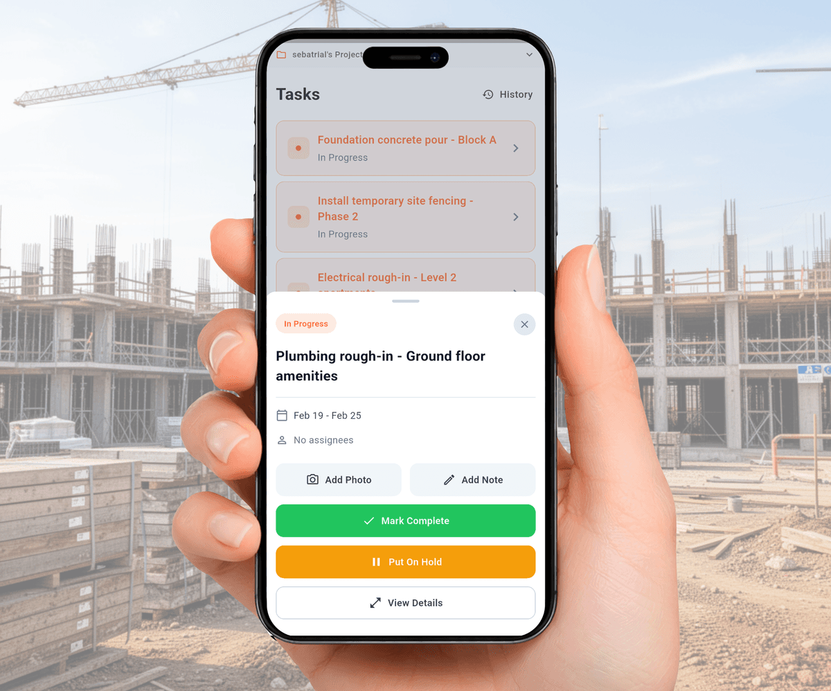 SyteSense site management view showing active projects