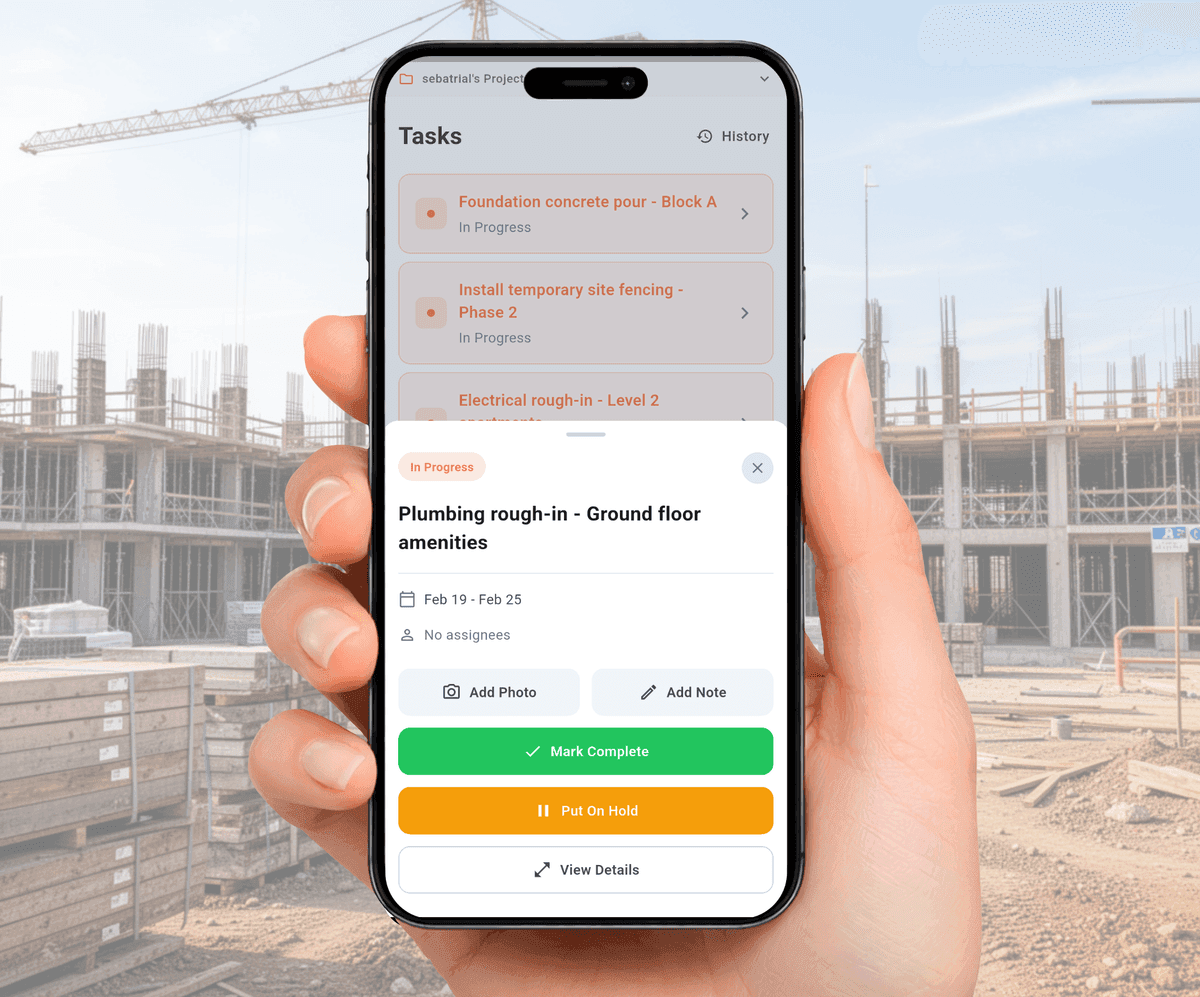 SyteSense site management view showing active projects